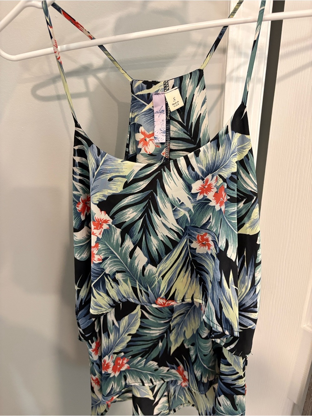 Alya Blue and Black Tropical Floral Tank